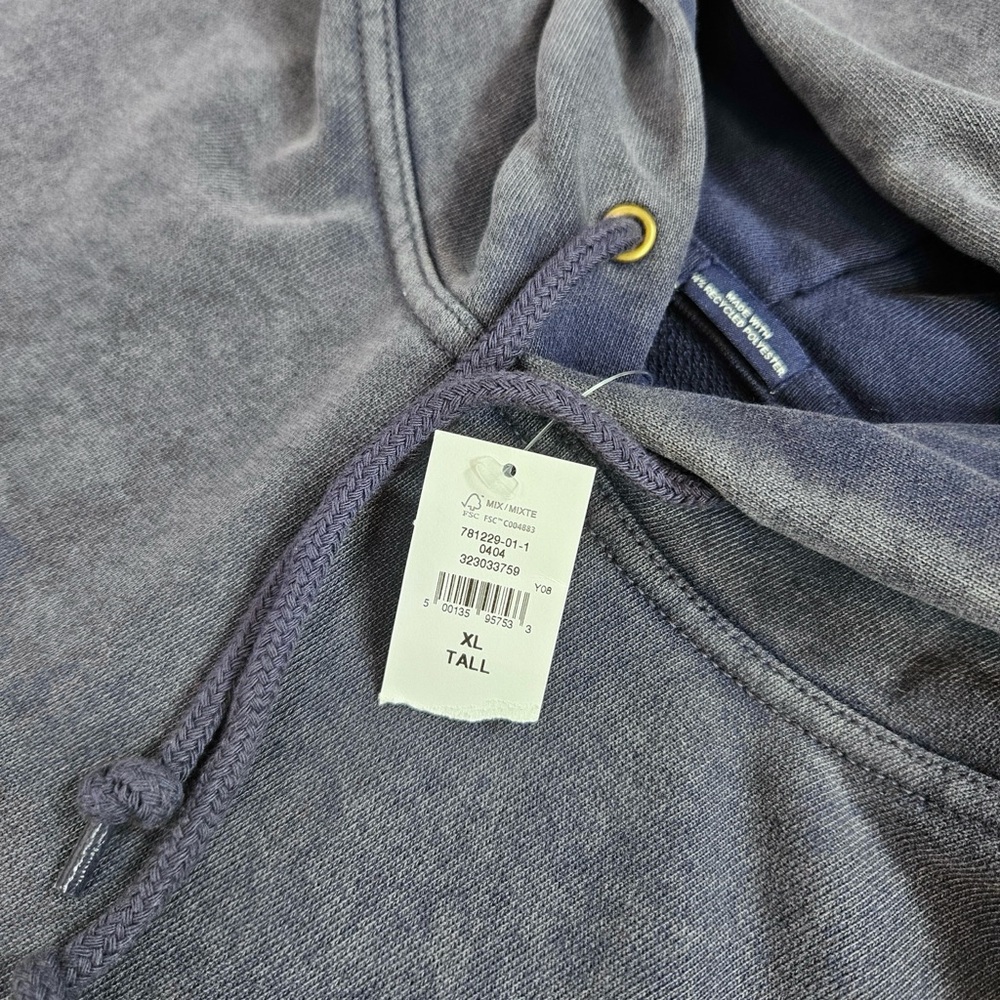 GAP Worldwide Logo Hoodie Acid Wash Navy Sweatshirt Dark Night Mens Size XL Tall - Picture 5 of 11